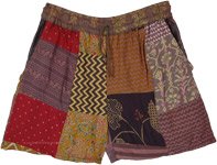 Mauve Multi Patchwork Shorts with Elastic Waist and Drawstring [9788]